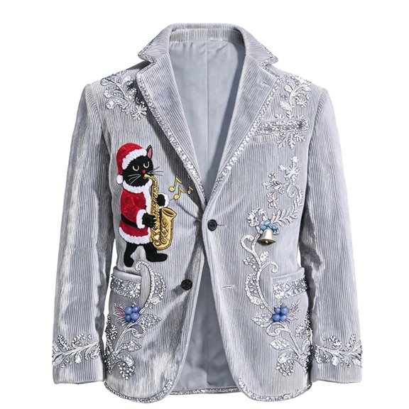 DORKASM Mens Christmas Blazer Long Sleeve Ornament Print Jackets Lapel Holiday Gift Jacket Fall Winter Going Out Gingerbread Man Print Coats Gray M