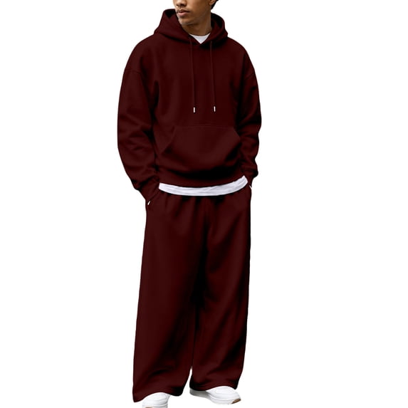 DORKASM Mens Track Suits 2 Piece Set Oversized Hoodie Pullover and Jogger Sweatpants Matching Sweatsuit Lounge Wine XL