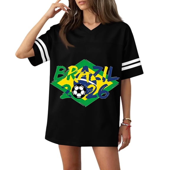 DORKASM Mexico Soccer Jersey for Women Short Sleeve Football Trendy T-Shirt Crew Neck Comfy National Emblem Detail 2026 Tshirt Spain Brazil Argentina France Germany Portugal Black L