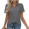 thumbnail image 1 of DORKASM Plus Size Collared Polo Shirts Summer Short Sleeve V Neck Business Tops for Women Gray M, 1 of 6