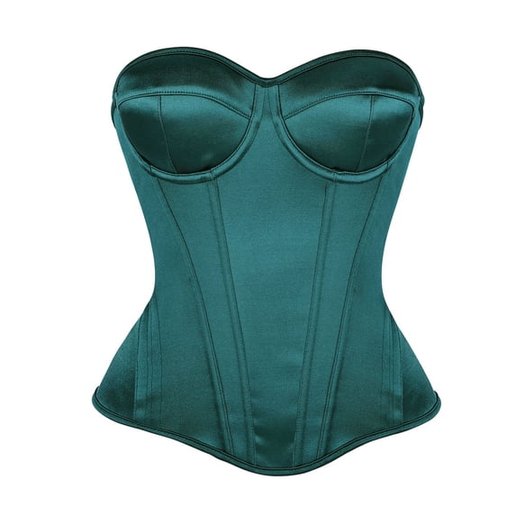 DORKASM Satin Corset Tops for Women Strapless Bustier Neckline Boned Bodice Lingerie Party Clubwear Dark Green XL