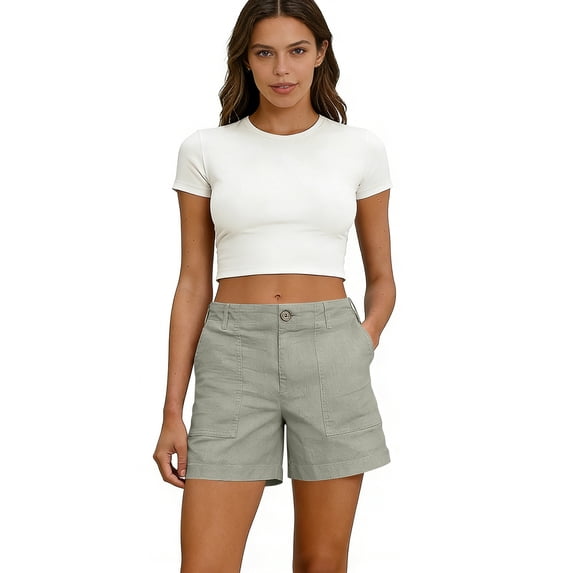 DORKASM Shorts for Women Bermuda Trendy Casual Summer High Waisted Wide Leg Shorts Ribbed Elastic Waist Comfy Beach Linen Shorts with Pockets Light Green 2XL