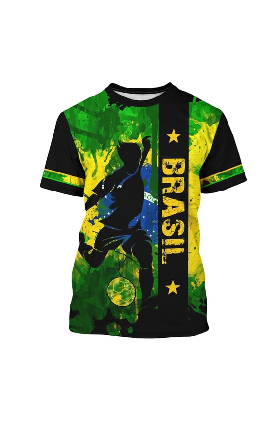 Soccer Jersey for Men Crew Neck Short Sleeve Baggy Lightweight T Shirt Graffiti Print Summer Tshirt Spain Brazil Argentina France Germany Portugal Green L