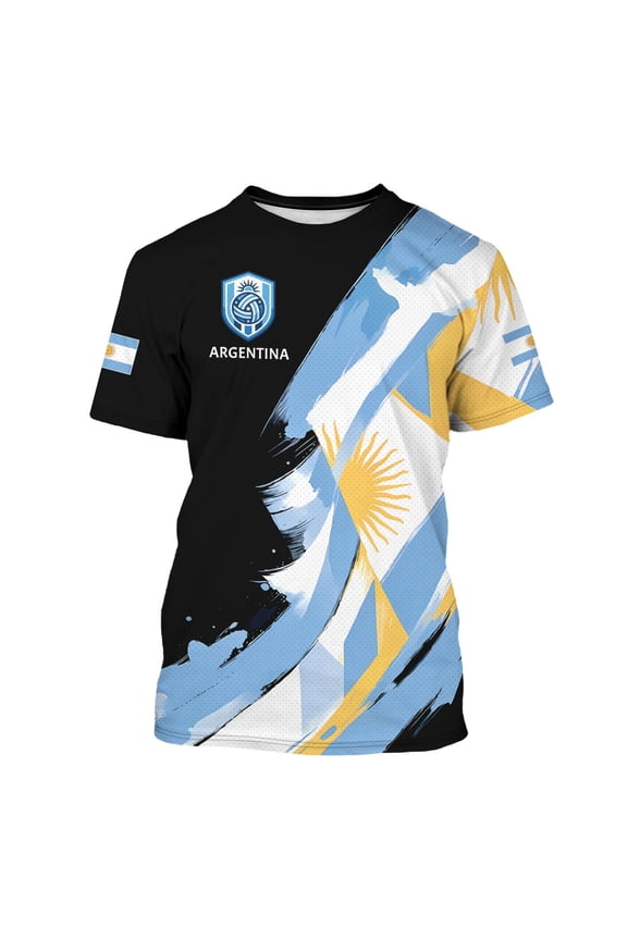 Soccer Jersey for Men Crew Neck Short Sleeve Trendy Loose Fit Tops Color Splash Street Art Print Summer Shirt Spain Brazil Argentina France Germany Portugal Blue L