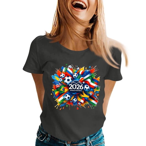 DORKASM Soccer Jersey for Women Crew Neck National Flag Color Block Print Basic Tshirt Short Sleeve Classic Football 2026 Shirt Spain Brazil Argentina France Germany Portugal Dark Gray XL
