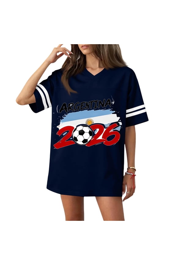 Soccer Jersey for Women Crew Neck Y2k Comfy Tops Short Sleeve Basic National Emblem Detail 2026 Shirt Spain Brazil Argentina France Germany Portugal Navy M