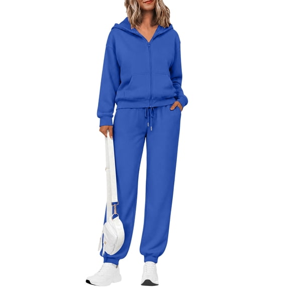 DORKASM Sweat Sets for Women 2 Piece Zip Up Sweat Pants and Hoodie Set Women fall Jogger Sweatpants Long Sleeve Tracksuit Royal Blue L