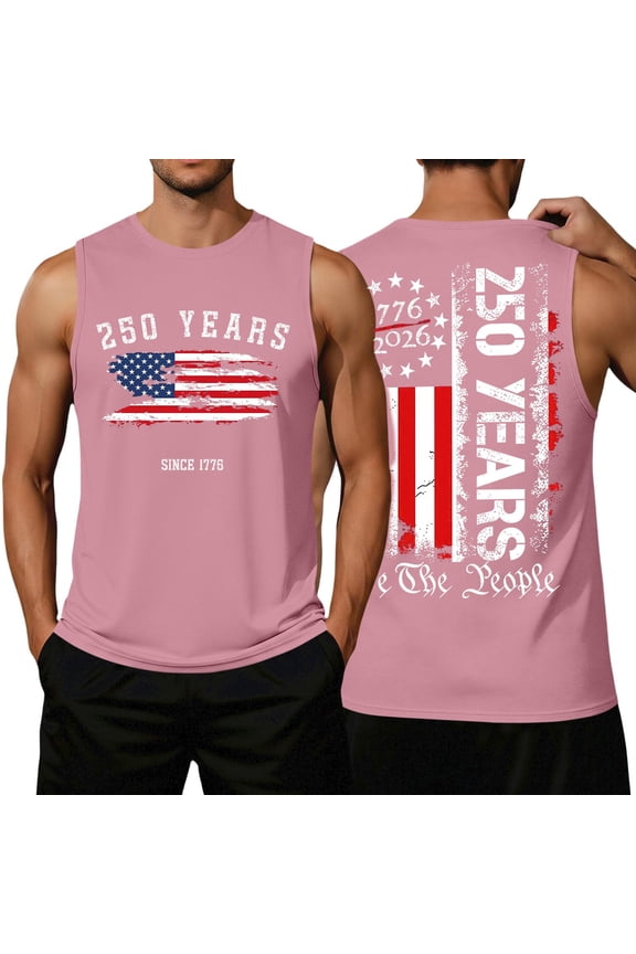U.s. 250th Anniversary Tank Tops for Men Crew Neck American Flag Vintage Shirts Sleeveless Usa Flag Summer T Shirts American Birthday Tshirts Pink 5XL