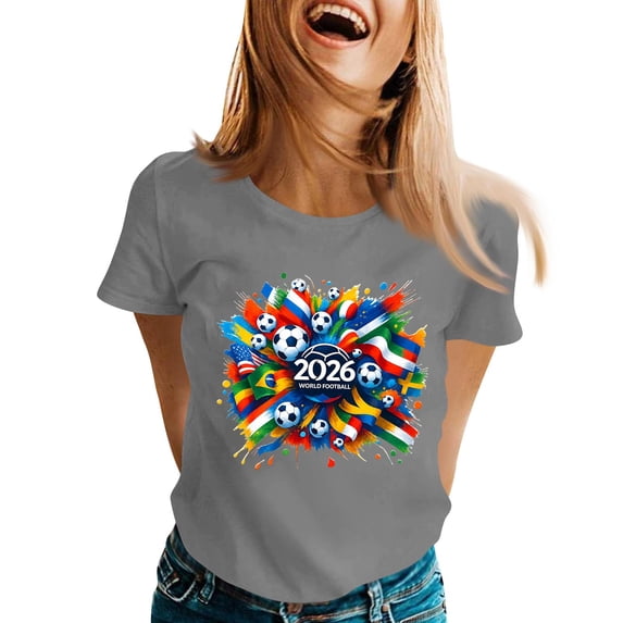 DORKASM Usa Soccer Cup Soccer Jersey 2026 for Women Short Sleeve Y2k Lounge Shirt Crew Neck Casual Country Name Print 2026 Tops Spain Brazil Argentina France Germany Portugal Light Gray S