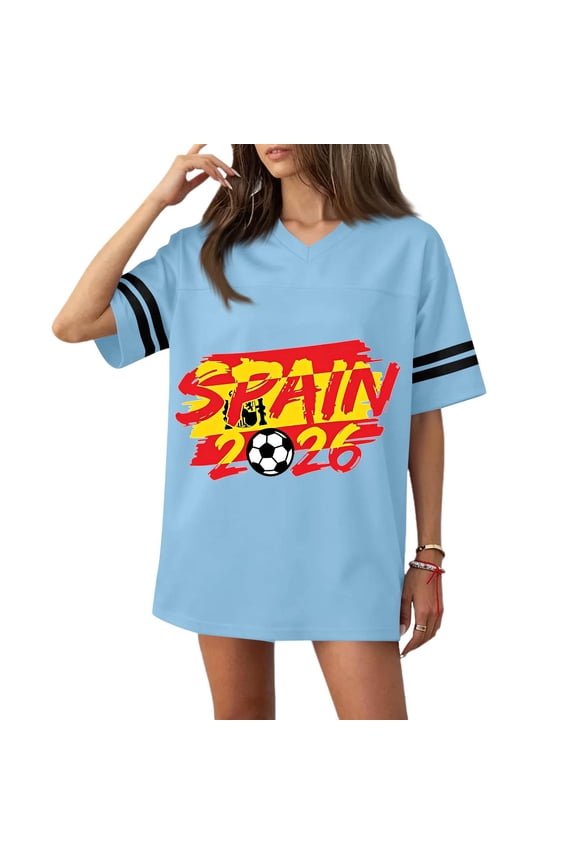 Usa Soccer Jersey for Women Short Sleeve Soccer Ball Graphic Lounge Shirt Crew Neck Comfy National Emblem Detail 2026 Tops Spain Brazil Argentina France Germany Portugal Light Blue M