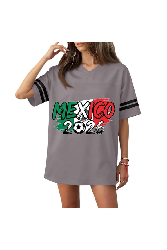 Usa Soccer Jersey for Women Short Sleeve Soccer Comfy Shirts Crew Neck Lounge Soccer Ball Graphic 2026 Shirt Spain Brazil Argentina France Germany Portugal Gray L