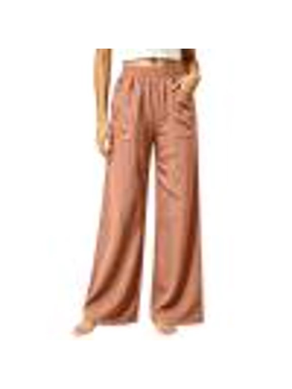 Wide Leg Pants for Women High Waist Lightweight Pants Straight Leg Loose Fit Fall Trendy Palazzo Trouser with Pockets Orange 2XL