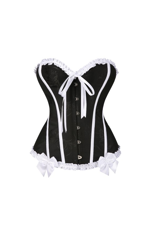Women Vintage Retro Lace Up Bustier Waist Cincher Overbust Corset Top White M