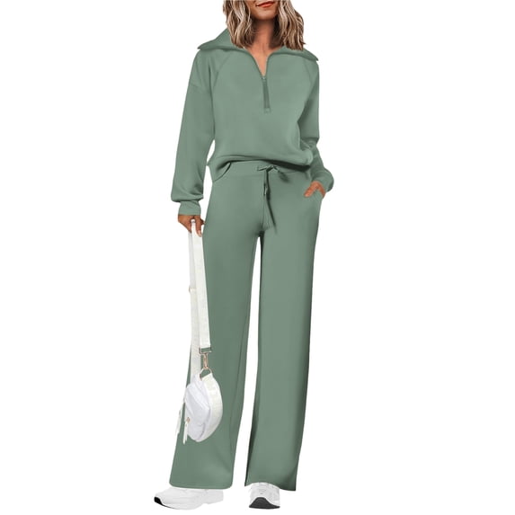 DORKASM Women's 2 Piece Matching Lounge Set Sweatsuits | Zip Up Sweatshirt, Long Sleeve Pullover Tops, Elastic Waist , Wide Leg Pants Pocket, Fall Tracksuit, Spring Outfits Light Green M