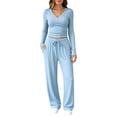 thumbnail image 1 of DORKASM Women's 2 Piece V Neck Long Sleeve Lounge Set Sweatsuits | Boho Lounge Sets for Women , Airport Travel Outfits, Comfy Athleisure Fall Winter Clothes ,wide Leg Palazzo Pants Light Blue M, 1 of 7