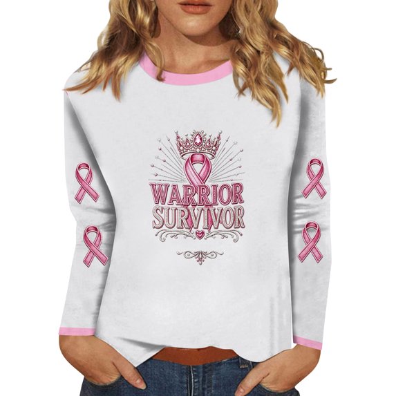 DORKASM Women's Breast Cancer Shirts Long Sleeve Hope Love Wings Shirt Crew Neck Cancer Survivor Fashion Pink Ribbon Tee Breast Cancer Awareness Trendy Tops White 3XL
