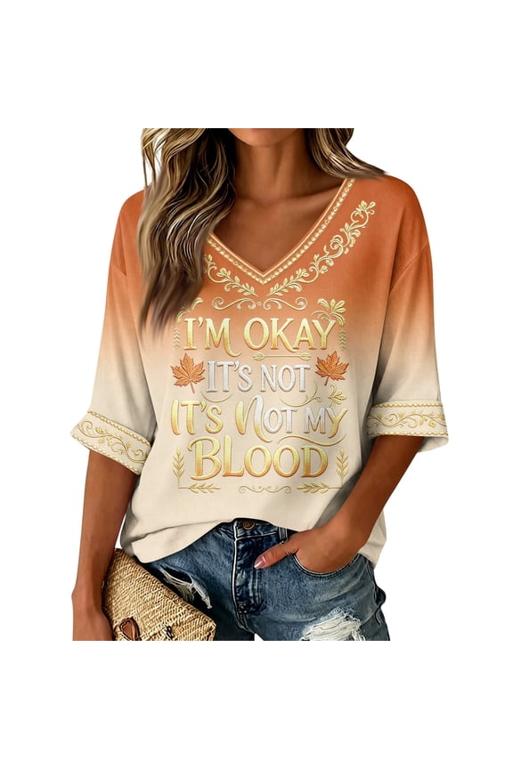 Women's Halloween Shirts V Neck Short Sleeve Skull Skeleton Trendy Tee 2026 Pumpkin Bat Graphic Shirt Spooky Ghost Funny T-Shirt Yellow 2XL