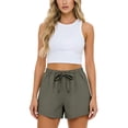 thumbnail image 1 of DORKASM Women's Linen Drawstring Shorts High Waisted 4" Inseam Summer Shorts Dark Green L, 1 of 6