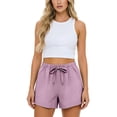 thumbnail image 1 of DORKASM Women's Linen Drawstring Shorts High Waisted 4" Inseam Summer Shorts Purple L, 1 of 7