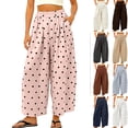 thumbnail image 1 of DORKASM Women's Polka Dot Pants High Waist Loose Fit Fashion Trousers Wide Barrel Leg Elastic Waist Boho Soft Clothes Comfort Linen Pants with Pockets Pink S, 1 of 5