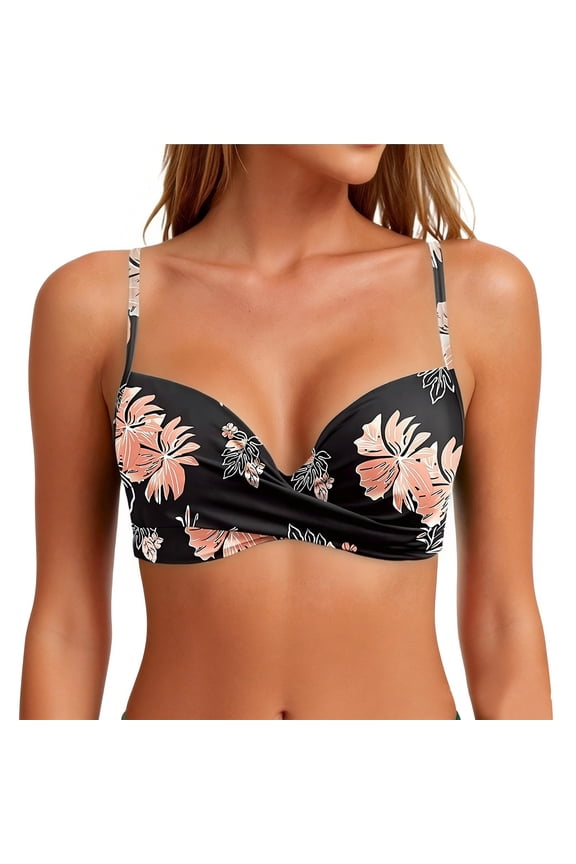 Women's Push-Up Bikini Top with Removable Padding Pink L