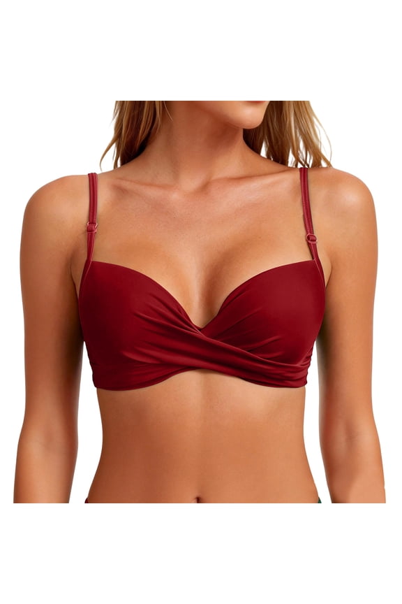 Women's Push-Up Bikini Top with Removable Padding Wine S