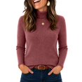 thumbnail image 1 of DORKASM Women's Sweaters Turtleneck Ribbed Knit Business Blouses Long Sleeve Slim Fit Stretch Comfy Pullover Fall Winter Fashion Lightweight Bottoming Shirts Vermilion S, 1 of 5