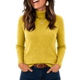 thumbnail image 1 of DORKASM Women's Sweaters Turtleneck Ribbed Knit Fashion Blouses Long Sleeve Stretch Slim Fit Trendy Shirt Fall Winter Comfy Lightweight Pullover Yellow S, 1 of 5