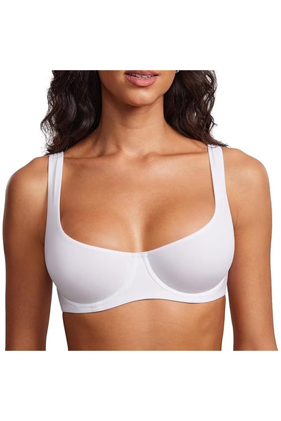 Women's Unlined Balconette Bra Underwire Supportive Plus Size Smooth Scoop Neck White 38E
