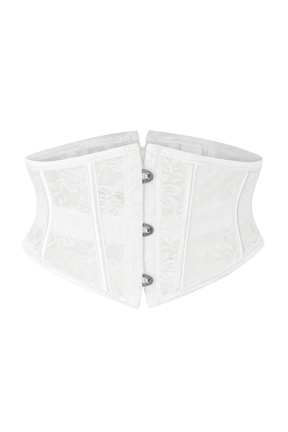 Women's Vintage Oil Painting Floral Lace Up Boned Underbust Corset Waist Cincher Belt Shaper White L