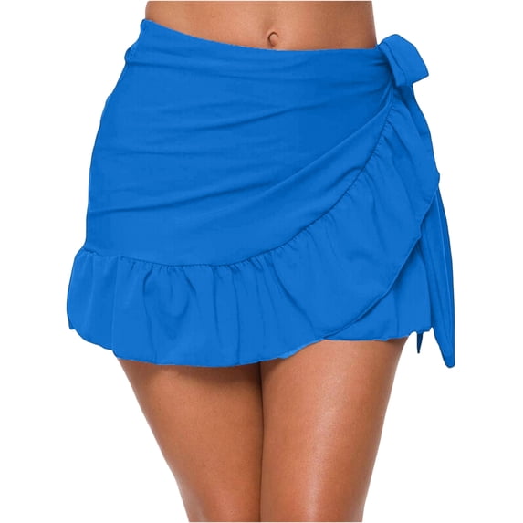 DORKASM Women's Wrap Skirt Swim Cover-Up with Ruffle Hem - Sarong for Elegance Royal Blue M