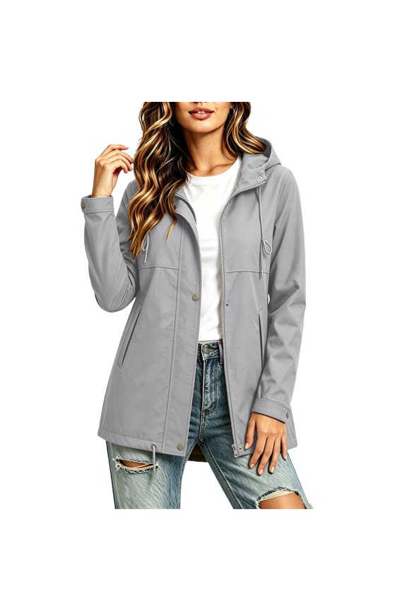 Women's Zip Up Hoodies V Neck Lightweight Travel Hoodies Long Sleeve Packable Vacation Comfy Jacket 2026 Loose Fit Trendy Pullover with Pockets Gray S