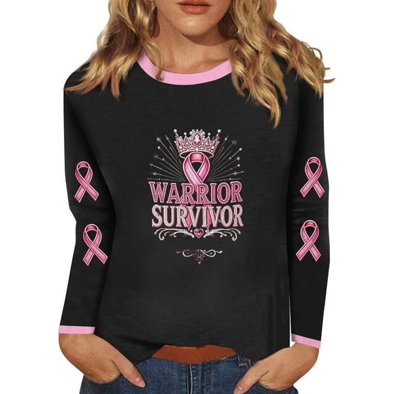 DORKASM Womens Breast Cancer Shirts Crew Neck Hope Love Wings Shirts Long Sleeve Cancer Survivor Casual Breast Cancer Awareness Tshirt Gifts Lounge Shirt Black M