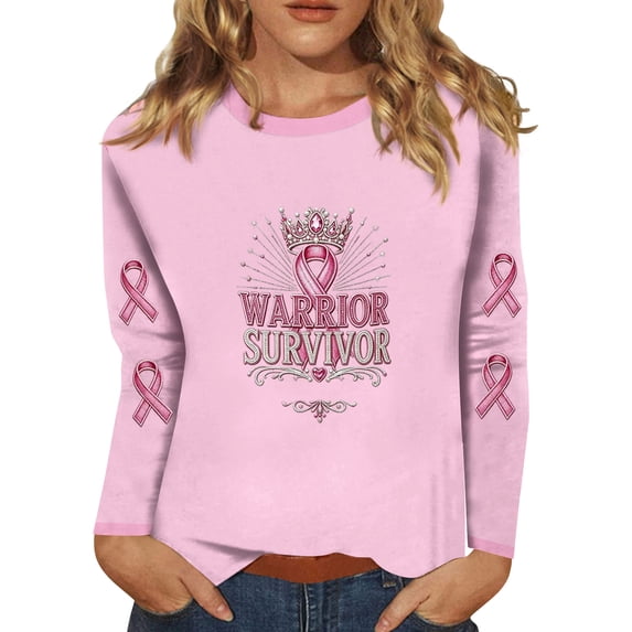 DORKASM Womens Breast Cancer Shirts Crew Neck Hope Love Wings Shirts Long Sleeve Gifts Trendy Breast Cancer Awareness Shirt Pink Ribbon Soft Tshirt Pink M
