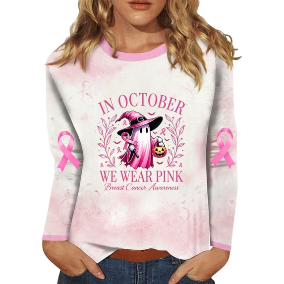 DORKASM Womens Breast Cancer Shirts Long Sleeve Breast Cancer Awareness Shirts Crew Neck Cancer Survivor Trendy Gifts Shirt Hope Love Wings Lounge Tshirt Light pink S