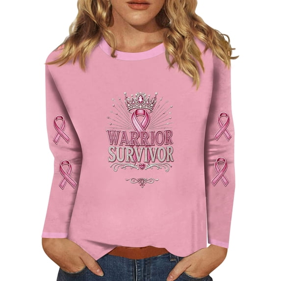 DORKASM Womens Breast Cancer Shirts Long Sleeve Gifts Tops Crew Neck Cancer Survivor Comfy Pink Ribbon Shirt Breast Cancer Awareness Trendy Tshirt Light pink M