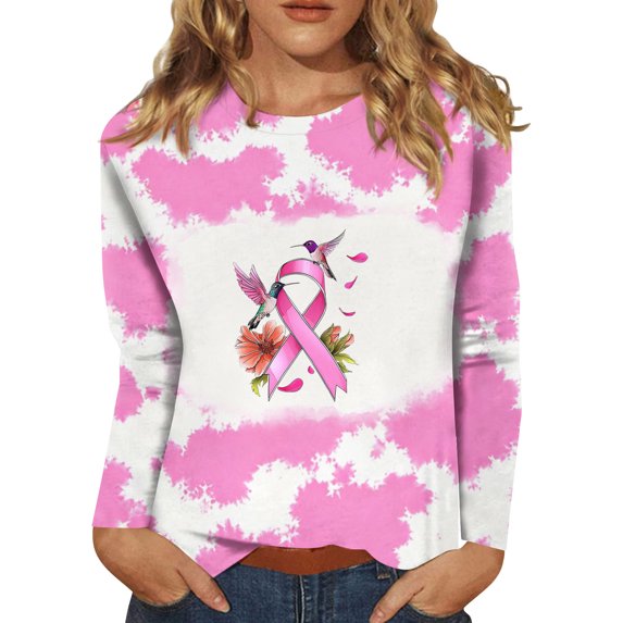 DORKASM Womens Breast Cancer Shirts Long Sleeve Pink Ribbon Tshirt Crew Neck Breast Cancer Awareness Fashion Gifts Shirts Cancer Survivor Trendy Tops Light pink 4XL