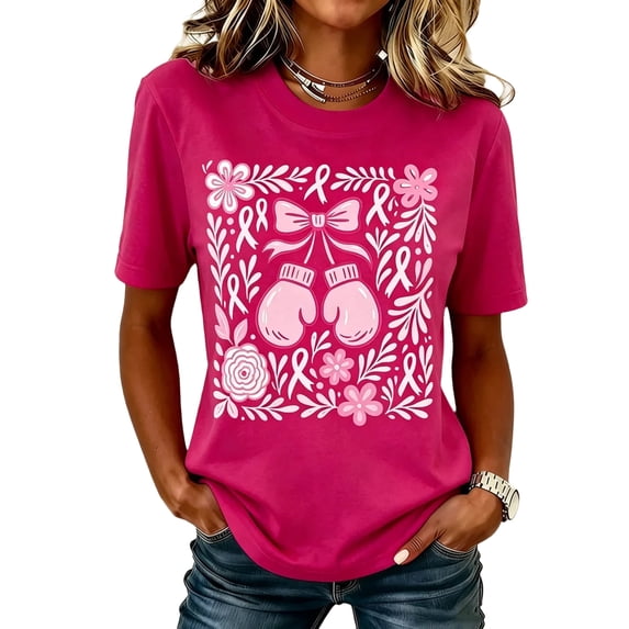 DORKASM Womens Breast Cancer Shirts Short Sleeve Breast Cancer Awareness Tops Crew Neck Cancer Survivor Comfy Gifts Tshirt Pink Ribbon Casual Shirt Hot Pink M