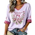 thumbnail image 1 of DORKASM Womens Breast Cancer Shirts V Neck Breast Cancer Awareness Shirt 3/4 Sleeve Gifts Comfy Pink Ribbon Tshirt Cancer Survivor Comfy Tee Purple XL, 1 of 4