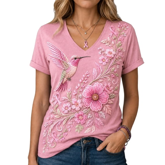 DORKASM Womens Breast Cancer Shirts V Neck Breast Cancer Awareness Shirt Short Sleeve Hope Love Wings Casual Cancer Survivor Tee Gifts Soft Shirts Light pink L