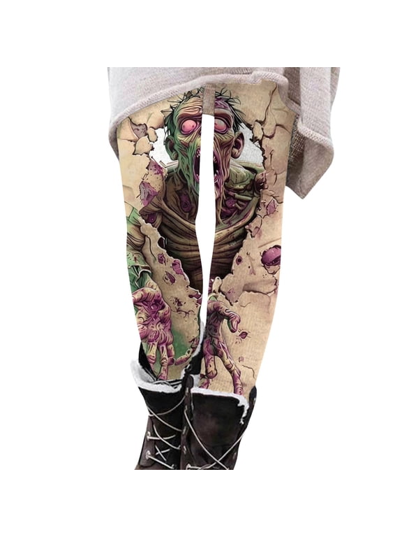 Womens Halloween Leggings High Waist Slim Fit Skeleton Trousers Bat Ghost Leggings Skull Soft Fall Yoga Pants Pink 2XL