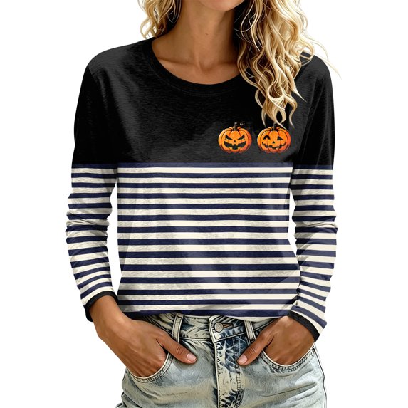 DORKASM Womens Halloween Shirts Crew Neck Skeleton Trendy Pullover Long Sleeve Pumpkin Funny Print 2026 Blouse Spooky Vacation Comfy Sweatshirt Blue M