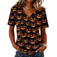thumbnail image 1 of DORKASM Womens Halloween Shirts Short Sleeve Funny Print Fashion T Shirt V Neck Skeleton Pumpkin Fall Winter Tops Spooky 2026 Trendy Pullover Orange S, 1 of 5