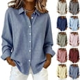 thumbnail image 1 of DORKASM Womens Linen Tops Long Sleeve Plaid Business Shirt V Neck Lightweight Button Down 2026 Fashion Gingham Blouse Fall Trendy Tops Blue 3XL, 1 of 4