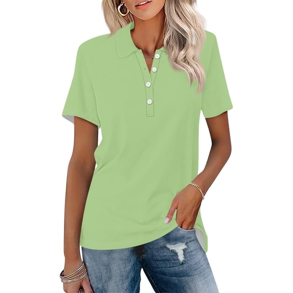 DORKASM Womens Polo Shirts Short Sleeve Button Lapel Collared Summer Tops Business Casual Basic Tees Light Green S