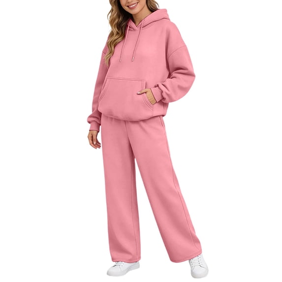 DORKASM Womens Sweatsuits 2 Piece Set 2026 Fall Winter Long Sleeve Hoodie Loose Wide Leg Sweatpants Workout Travel Tracksuit Pink XL