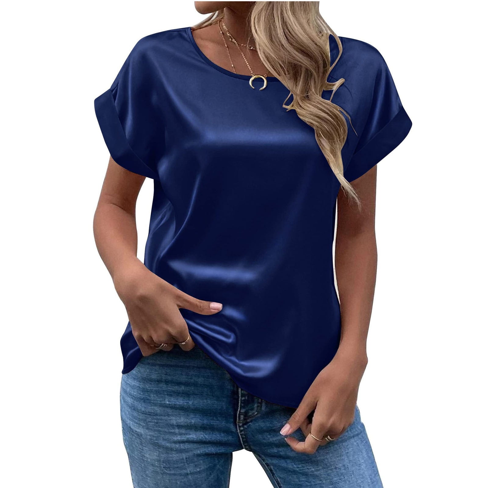 DORKASM Yellow Blouse for Women Satin Silk Short Sleeve Shirts To Wear with  Leggings Summer Henley Spring Work Clothes 2023 Loose Fit Tops Xi Summer  Light Purple XL 