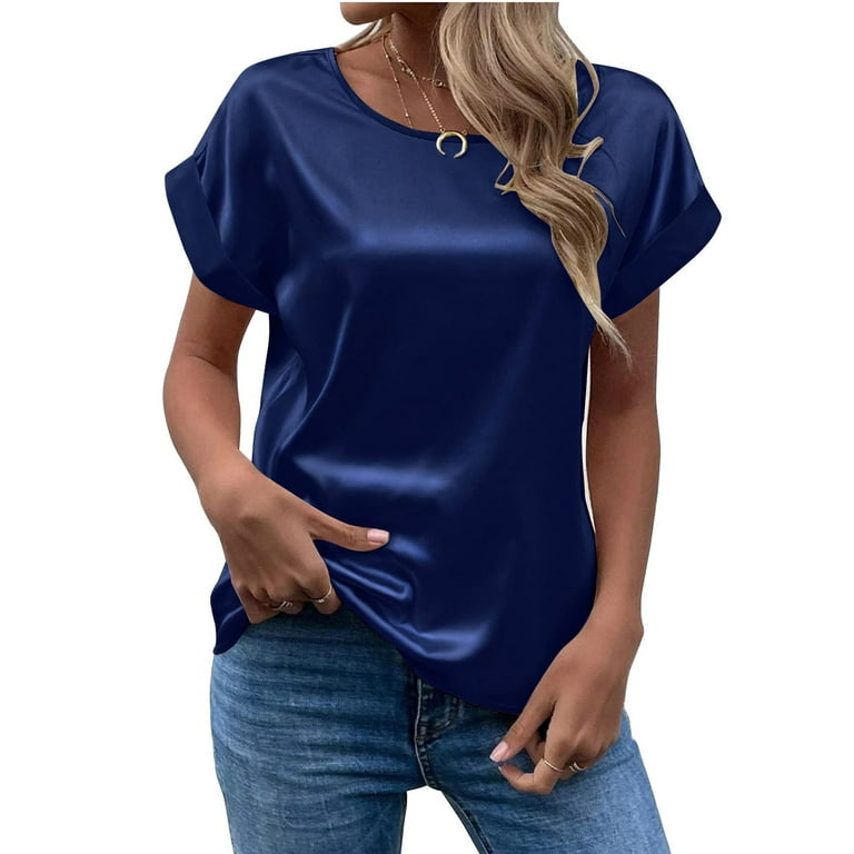DORKASM Yellow Blouse for Women Satin Silk Short Sleeve Shirts To Wear with  Leggings Summer Henley Spring Work Clothes 2023 Loose Fit Tops Xi Summer
