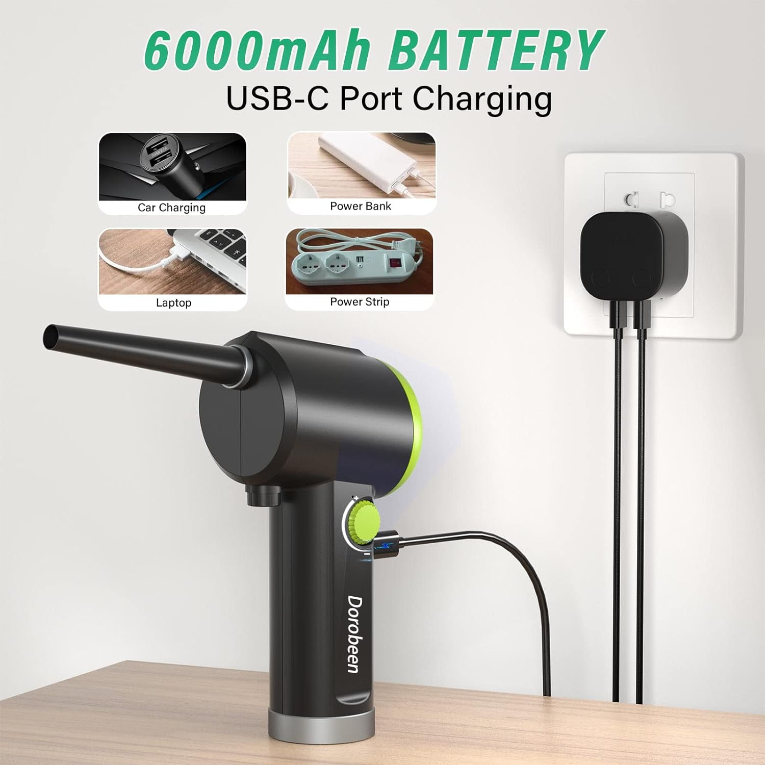 DOROBEEN Cordless Compressed Air Duster - 41000RPM Handheld Electric Blower for PC Keyboard & Electronics Cleaning with Stepless Speed Control
