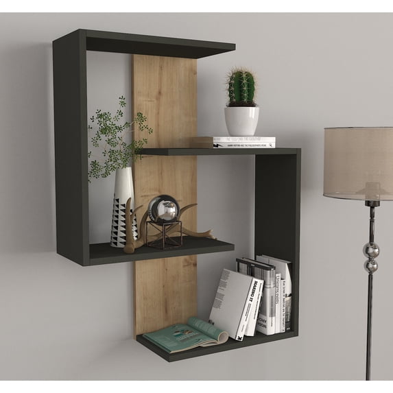 DORPEK, Wall Mounted Wall Shelf, 4- Tier Floating Shelf, Rectangular Storage Shelf, Corpus Wall Shelf Anthracite - Sapphire, Modern Shelving Unit, 1 Package